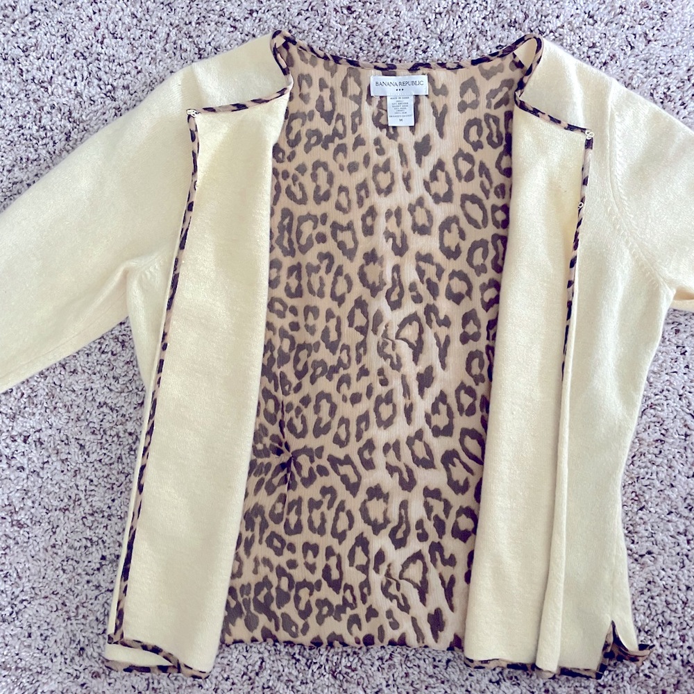 Banana Republic buttercup yellow 100% silk-lined angora cardigan
